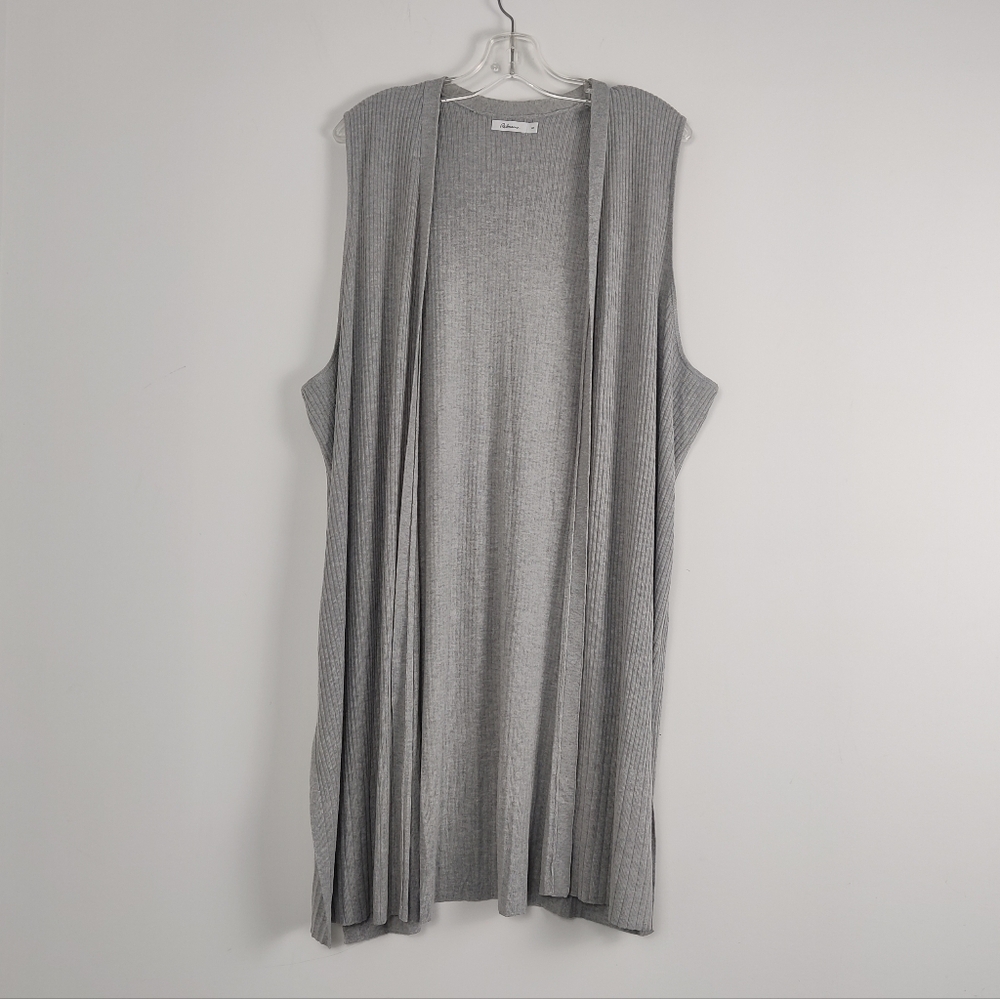 Reitmans Women's Gray Ribbed Sleeveless Cardigan Size 3X Cotton Blend Spring